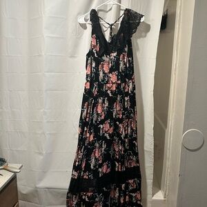 Floral Black and Pink Lace Dress